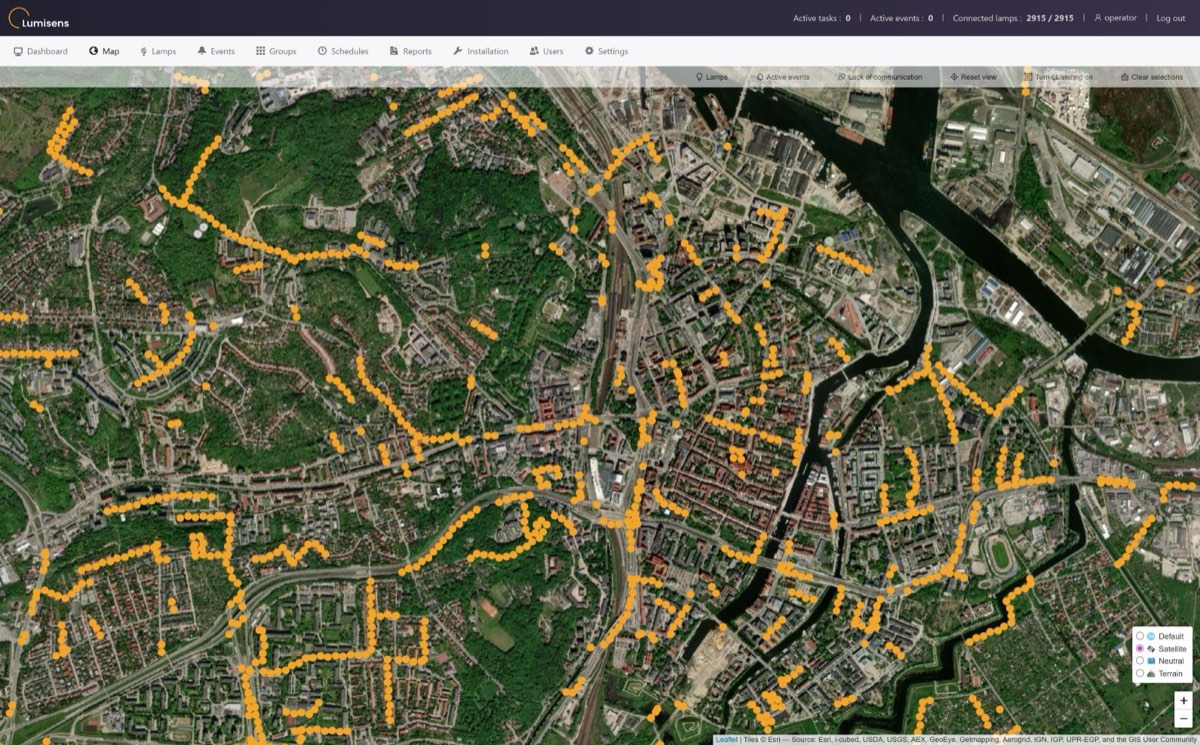 Lumisys – satellite map view of a lighting installation